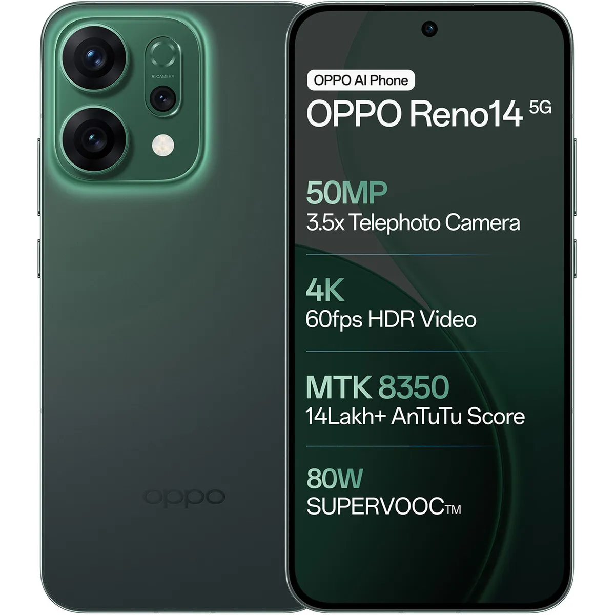 Oppo Reno 14 5G (Forest Green, 8GB + 256GB)